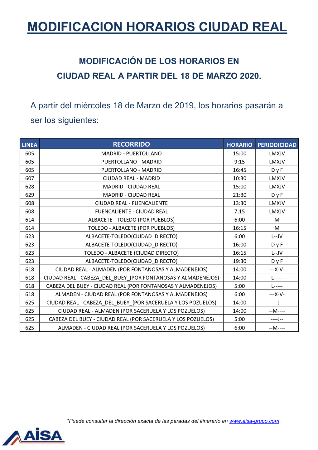 Modificacion Horarios Ciudad Real