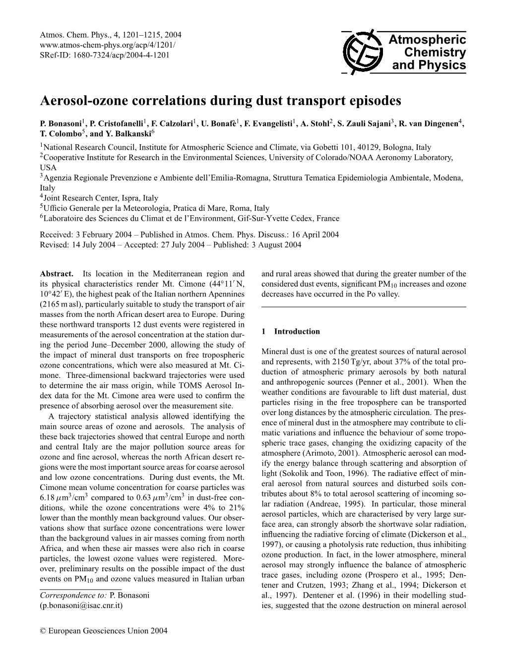 Aerosol-Ozone Correlations During Dust Transport Episodes