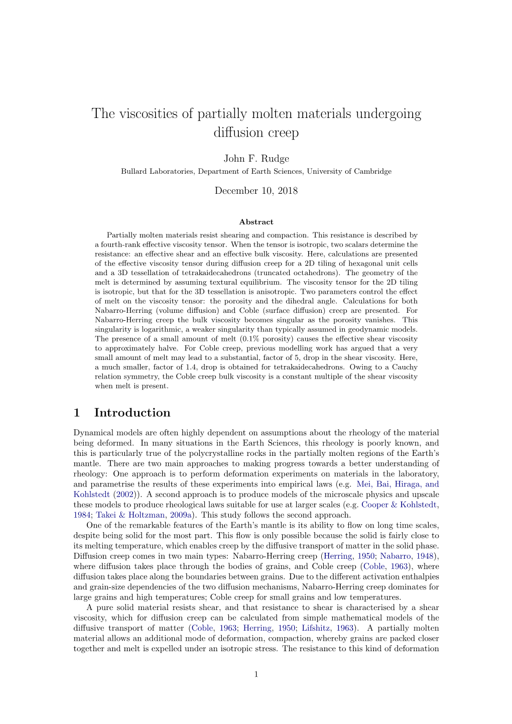 The Viscosities of Partially Molten Materials Undergoing Diffusion Creep