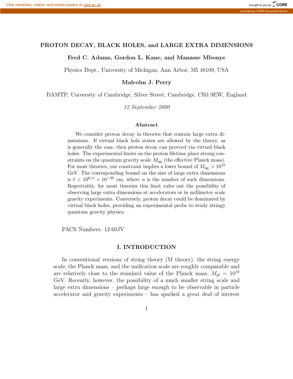 PROTON DECAY, BLACK HOLES, and LARGE EXTRA DIMENSIONS