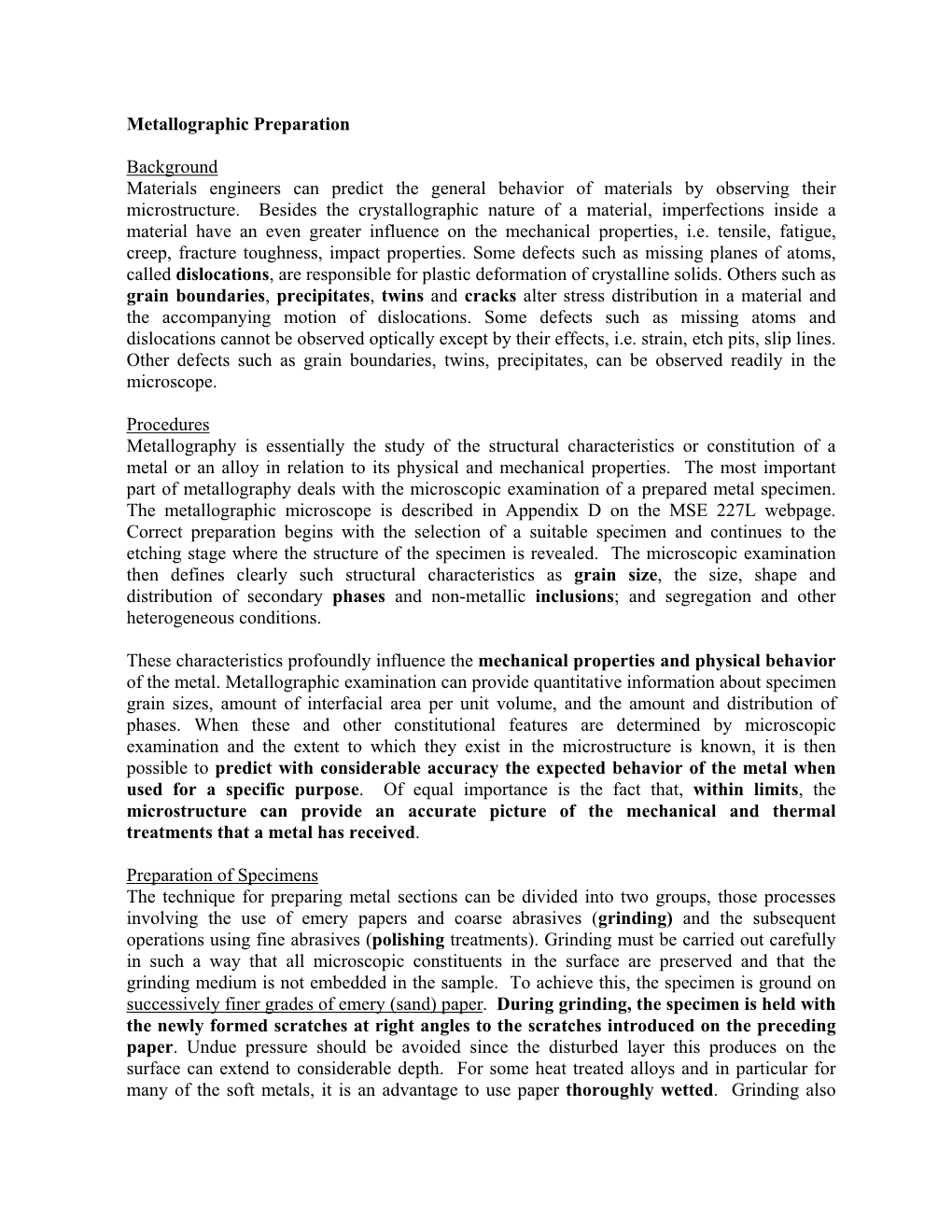 Metallographic Preparation