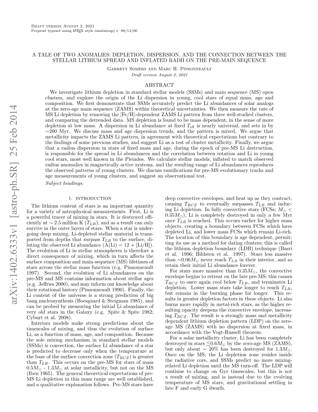 Arxiv:1402.6333V1 [Astro-Ph.SR] 25 Feb 2014