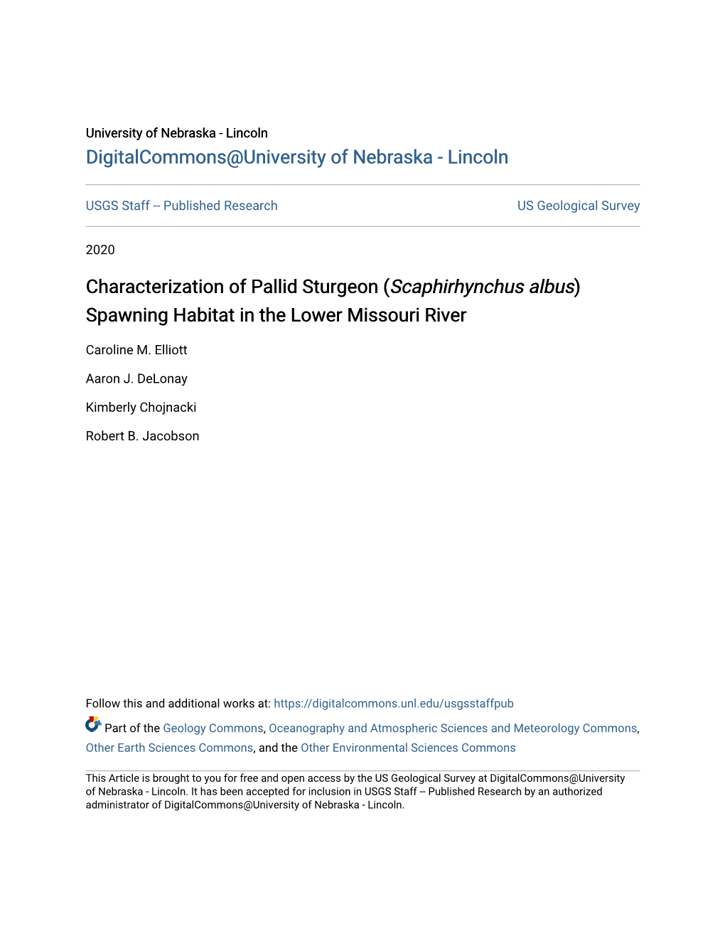 Characterization of Pallid Sturgeon (<I>Scaphirhynchus Albus</I