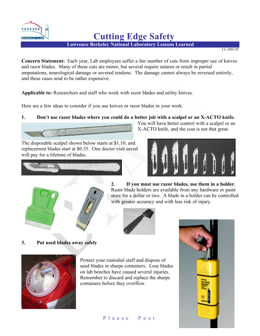 Cutting Edge Safety Lawrence Berkeley National Laboratory Lessons Learned LL-2003-02