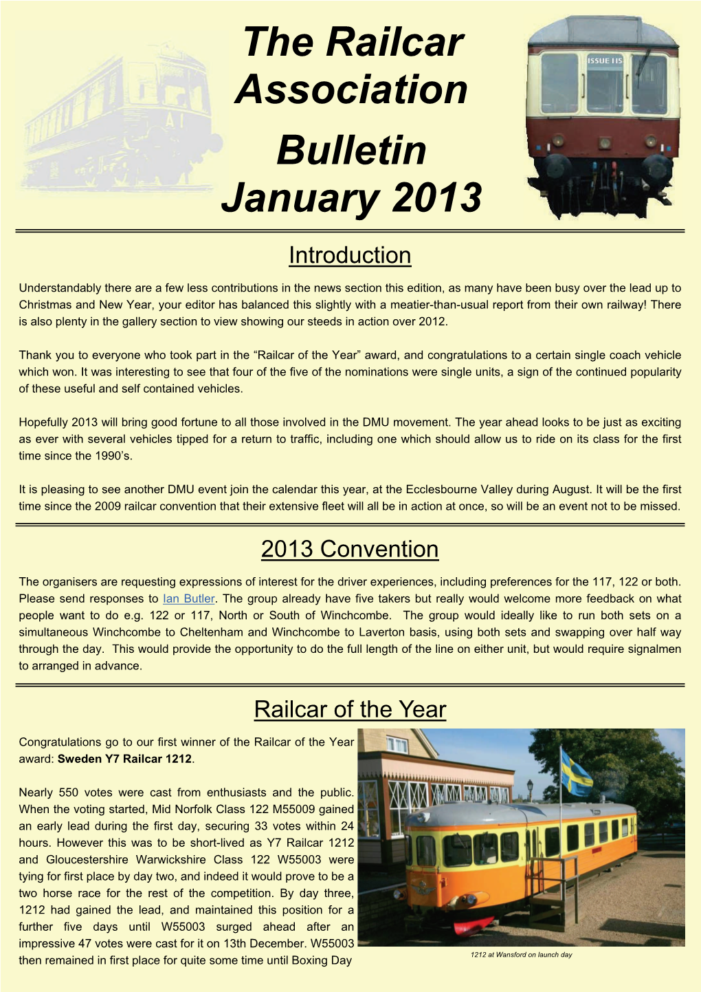 The Railcar Association Bulletin January 2013