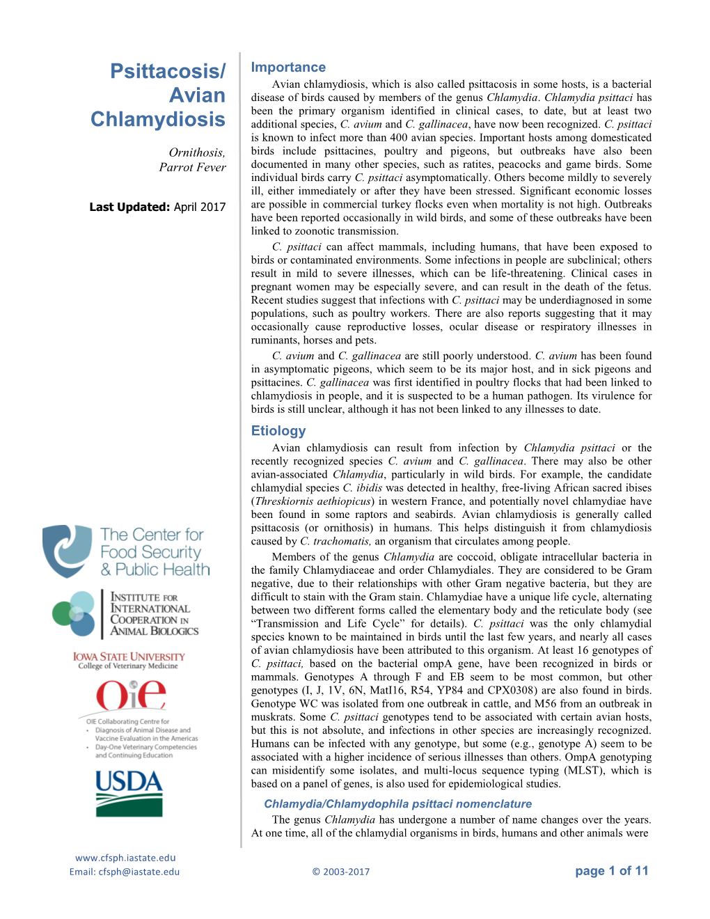 Psittacosis/ Avian Chlamydiosis