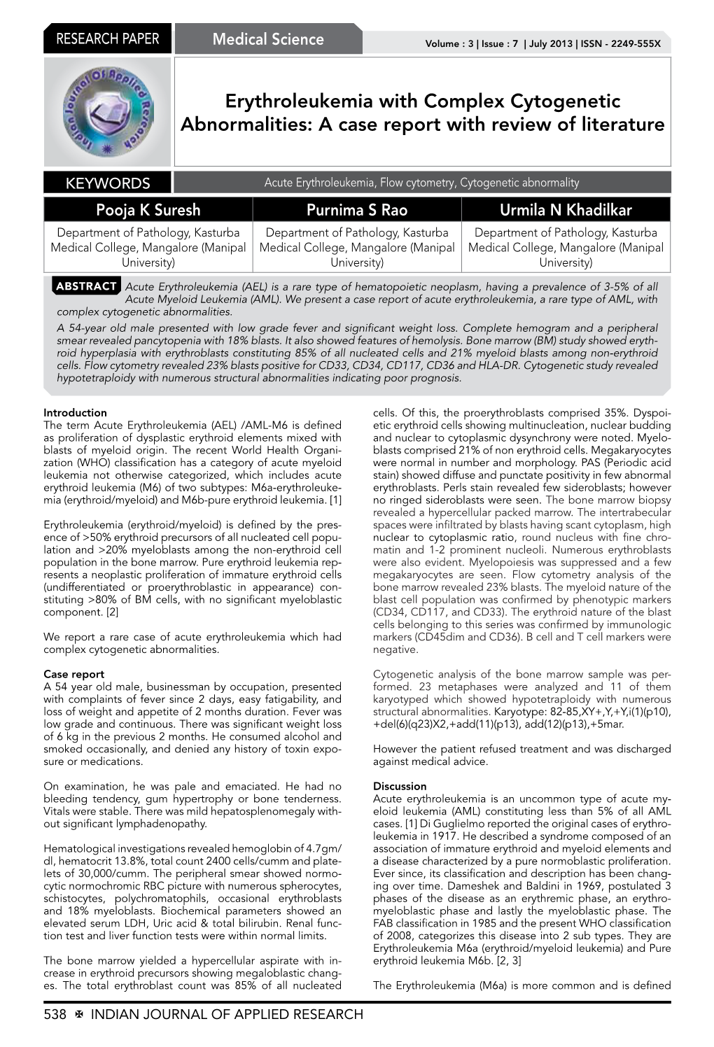 Erythroleukemia with Complex Cytogenetic Abnormalities: a Case Report with Review of Literature