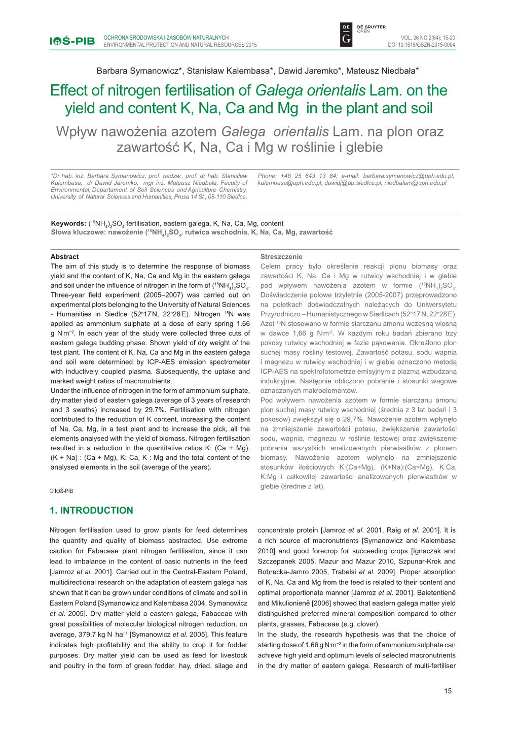 Effect of Nitrogen Fertilisation of Galega Orientalis Lam. on the Yield And