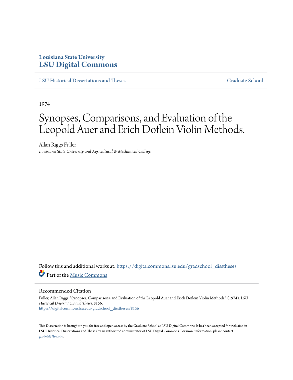 Synopses, Comparisons, and Evaluation of the Leopold Auer and Erich Doflein Iolinv Methods