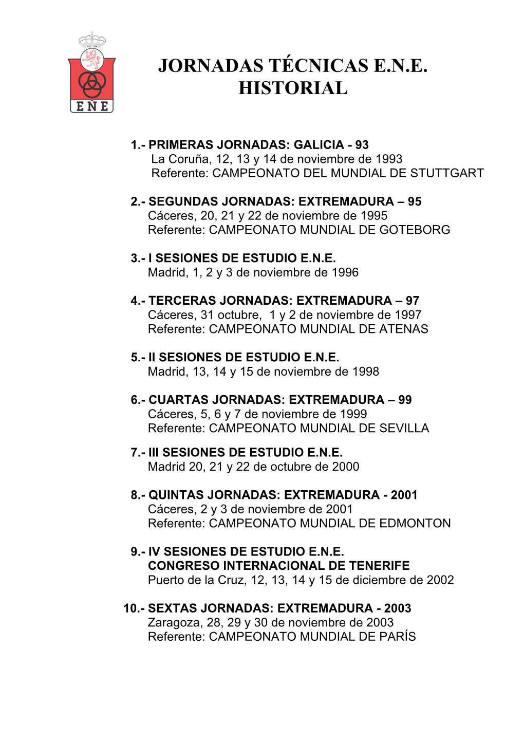 Jornadas Técnicas E.N.E. Historial