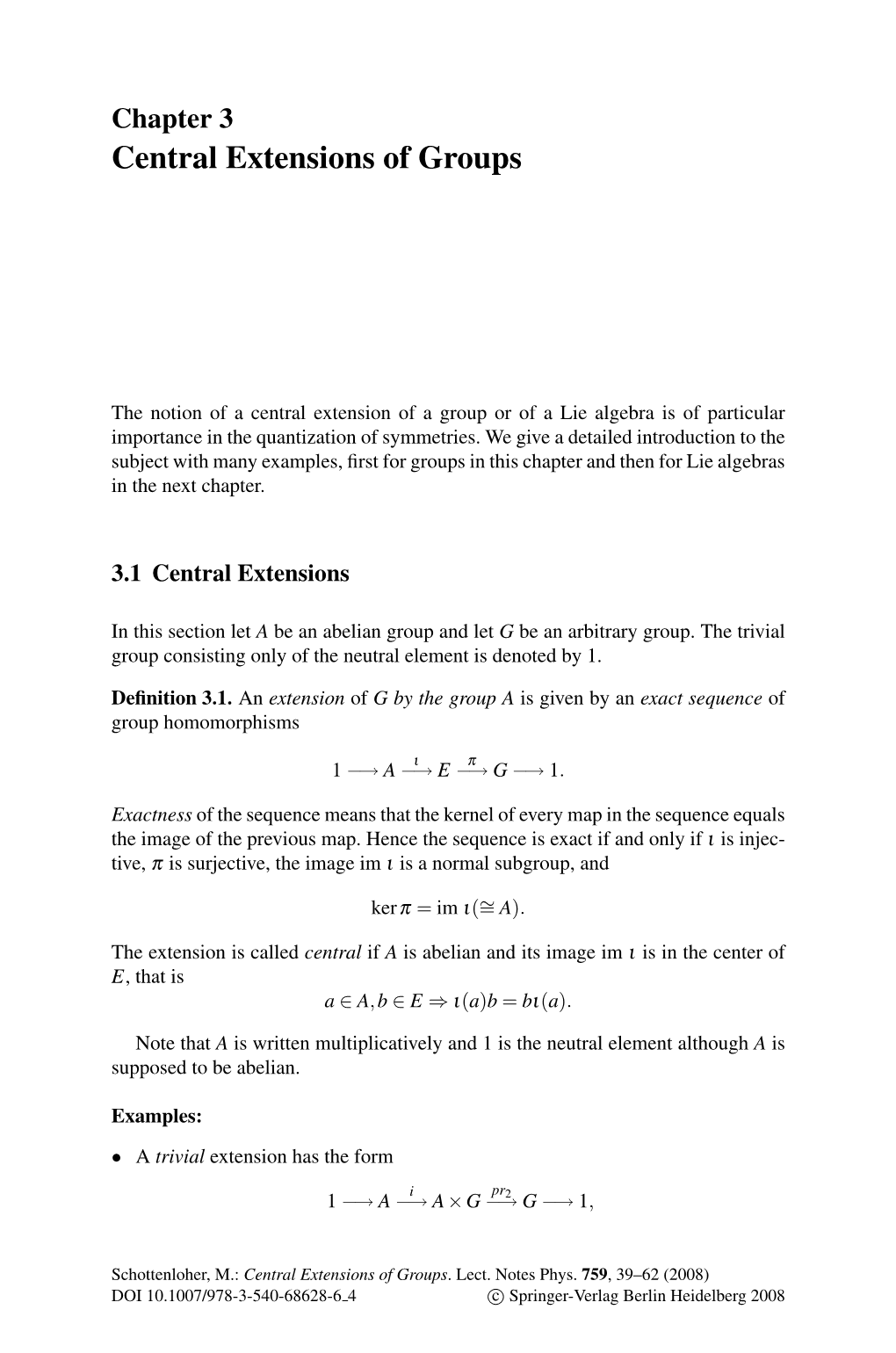 Chapter 3 Central Extensions of Groups