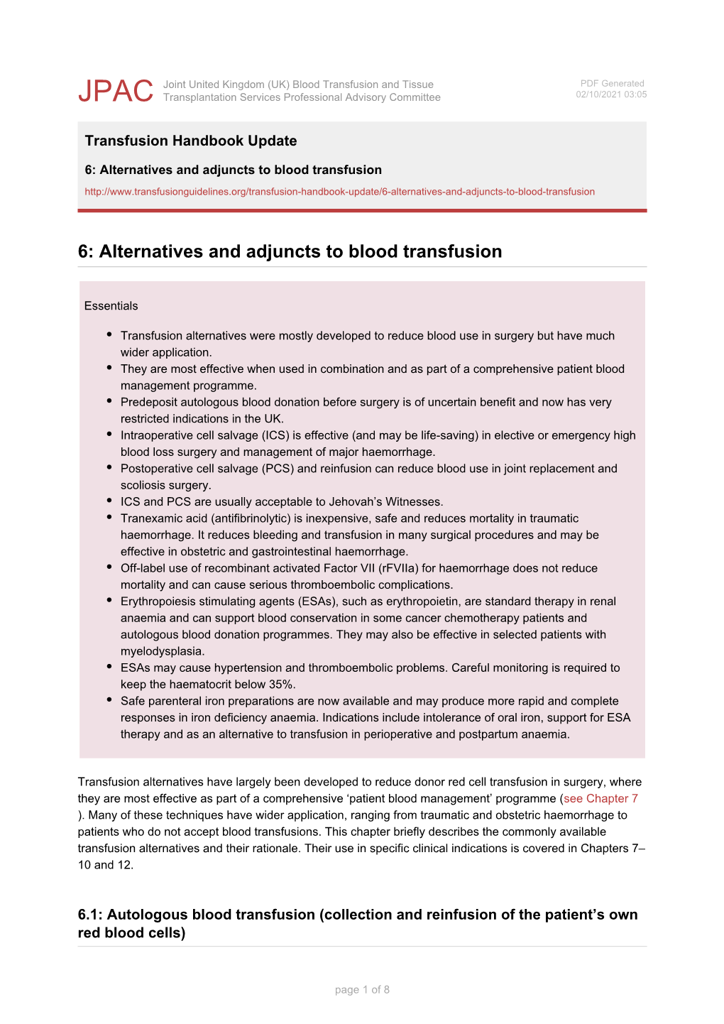 Alternatives and Adjuncts to Blood Transfusion