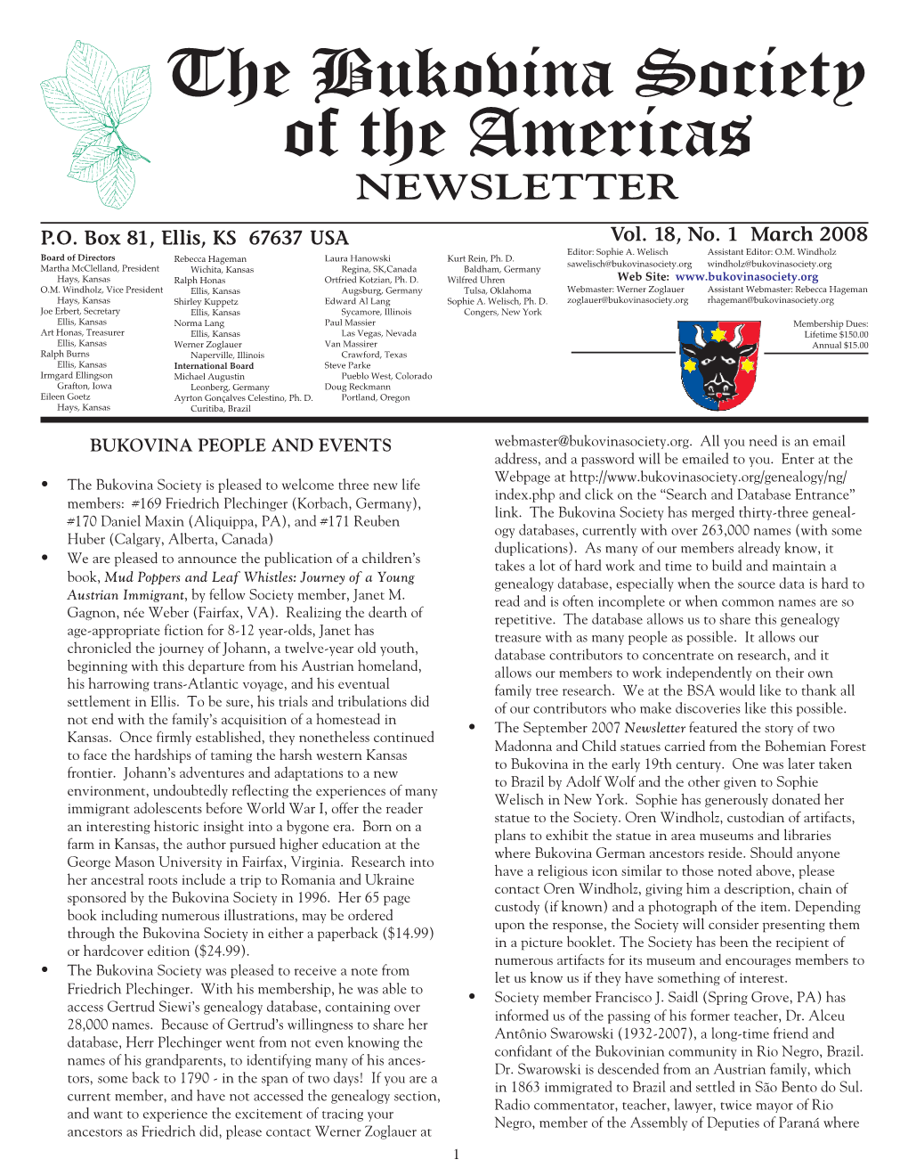 The Bukovina Society of the Americas NEWSLETTER