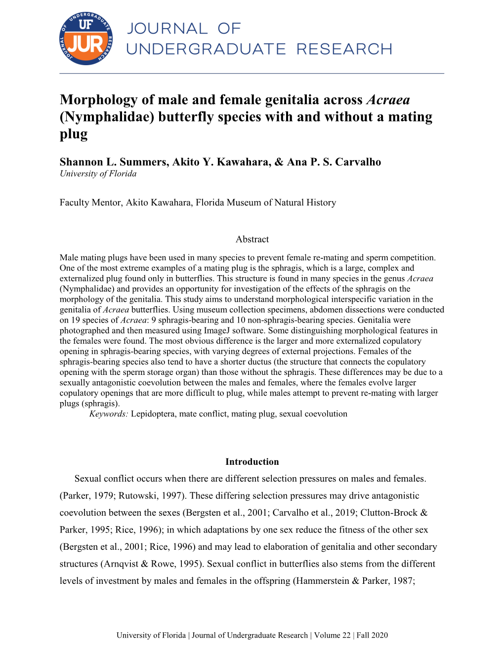 Morphology of Male and Female Genitalia Across Acraea (Nymphalidae) Butterfly Species with and Without a Mating Plug