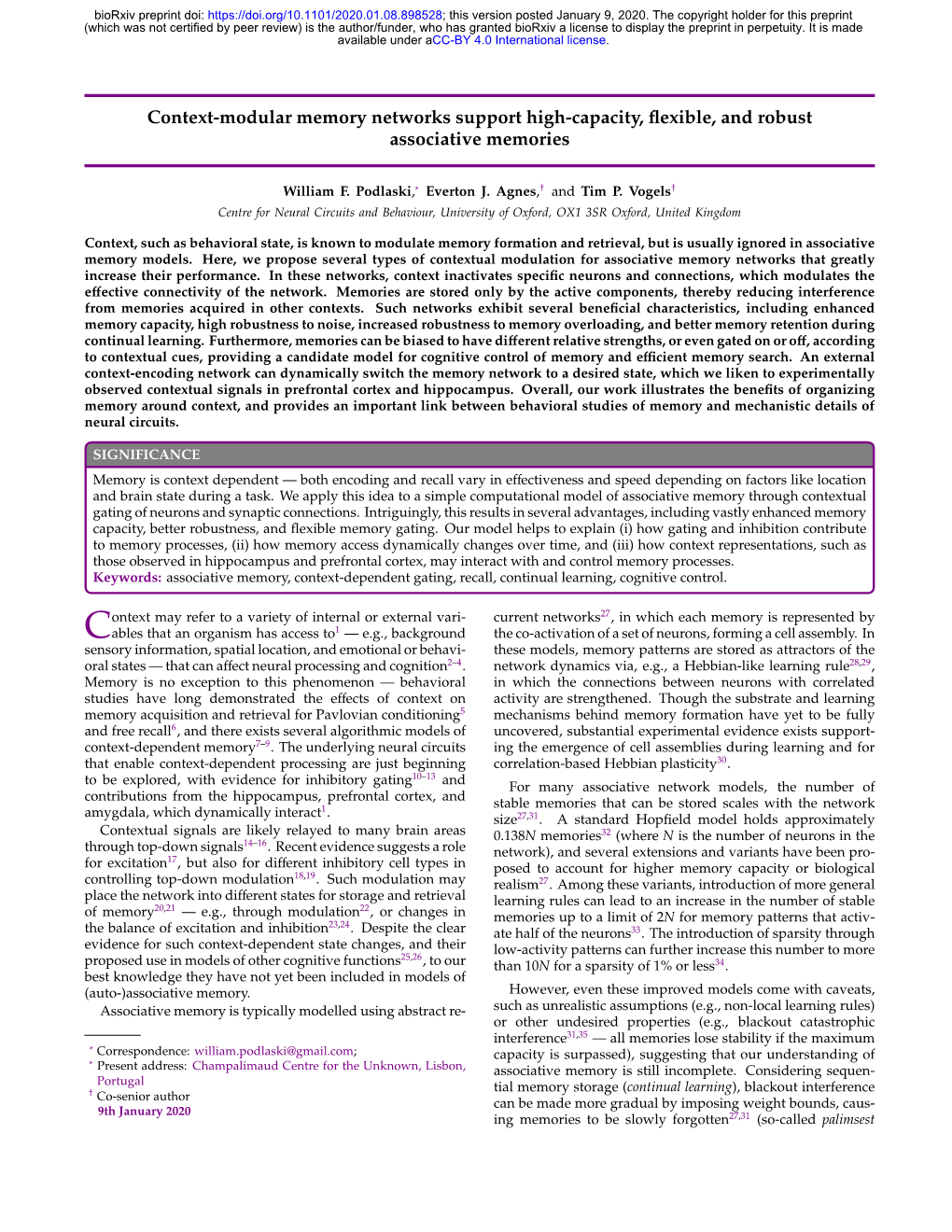 Context-Modular Memory Networks Support High-Capacity, Flexible, And