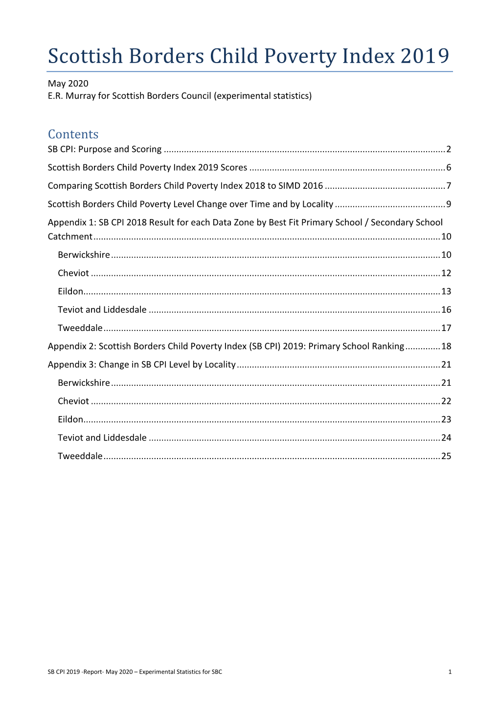 Scottish Borders Child Poverty Index 2019