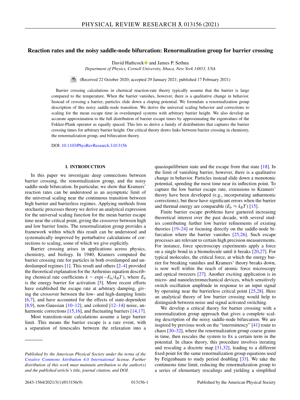 (2021) Reaction Rates and the Noisy Saddle-Node Bifurcation