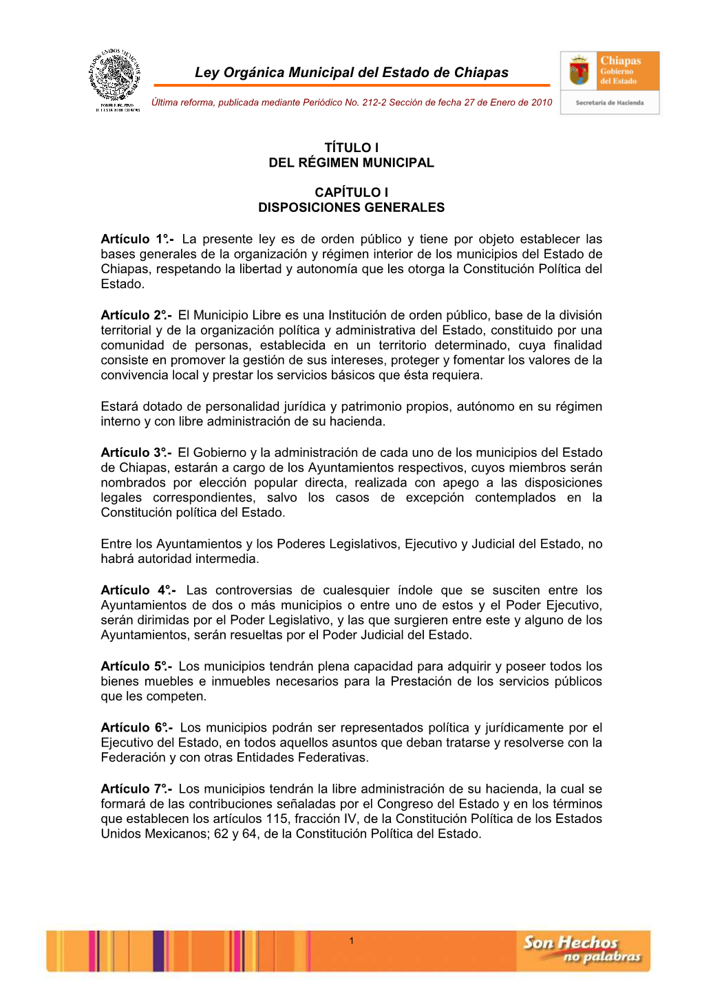 Ley Orgánica Municipal Del Estado De Chiapas