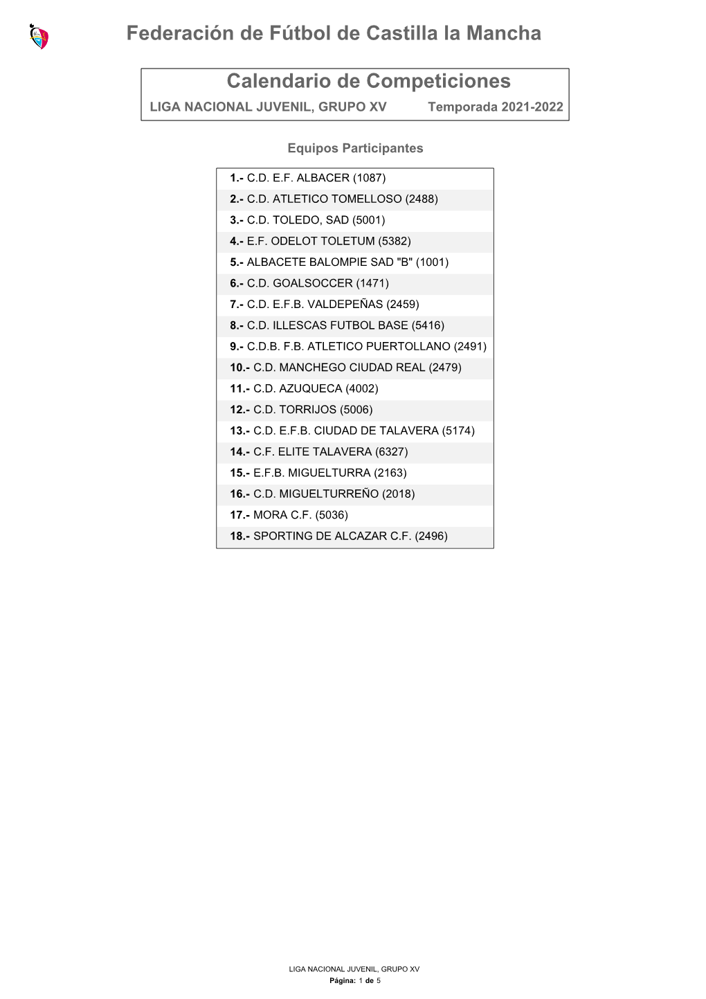 Calendario De Competición