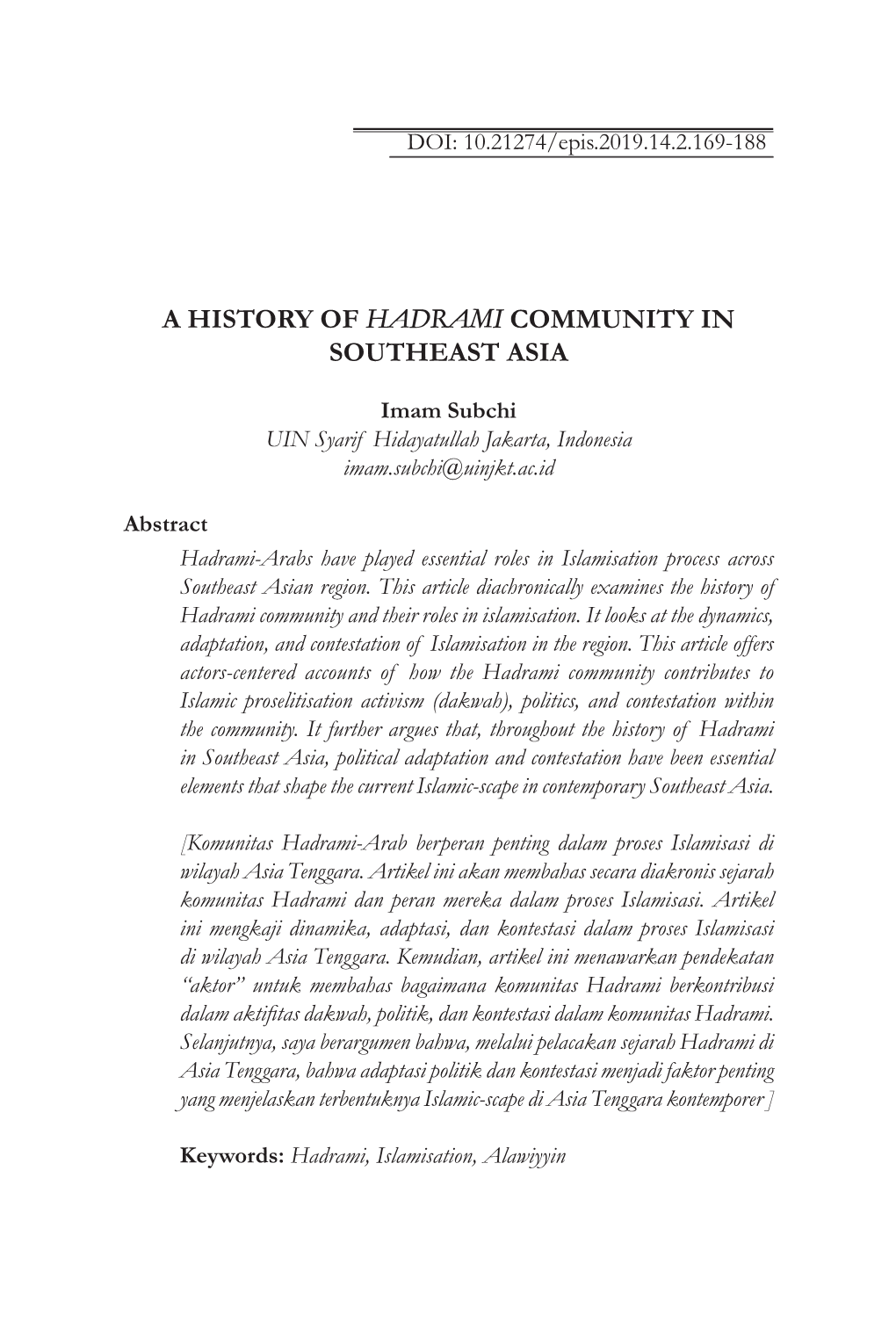 A History of Hadrami Community in Southeast Asia