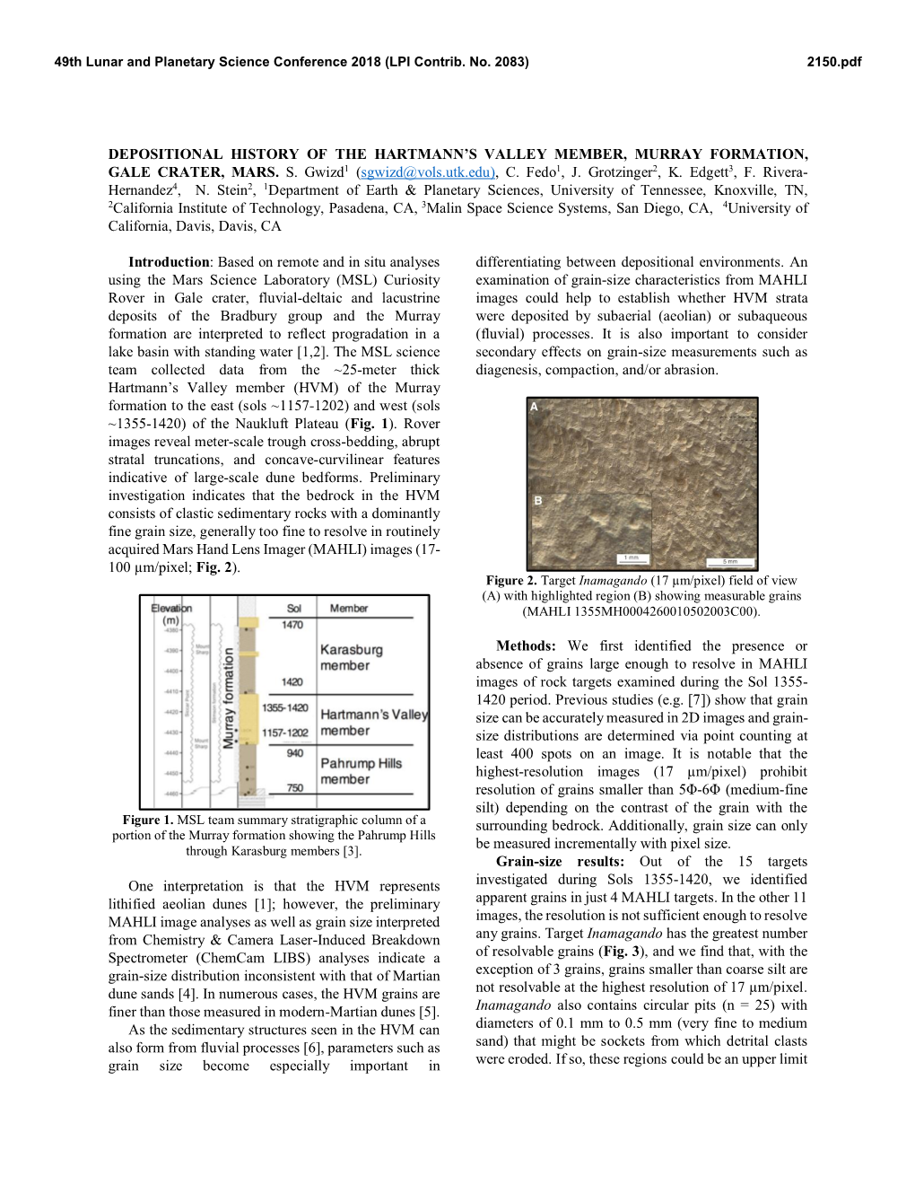 Depositional History of the Hartmann's Valley Member