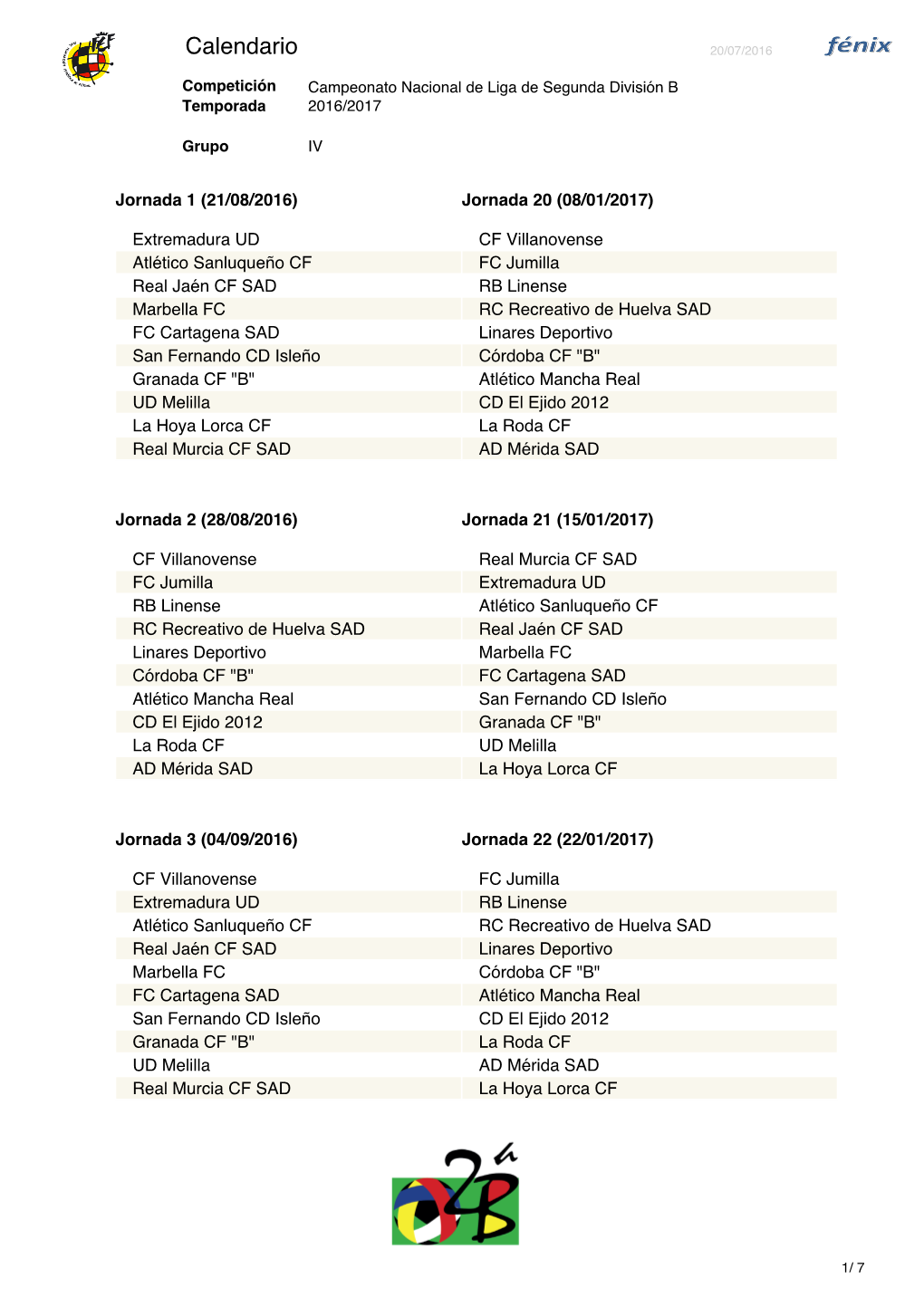 Calendario 20/07/2016