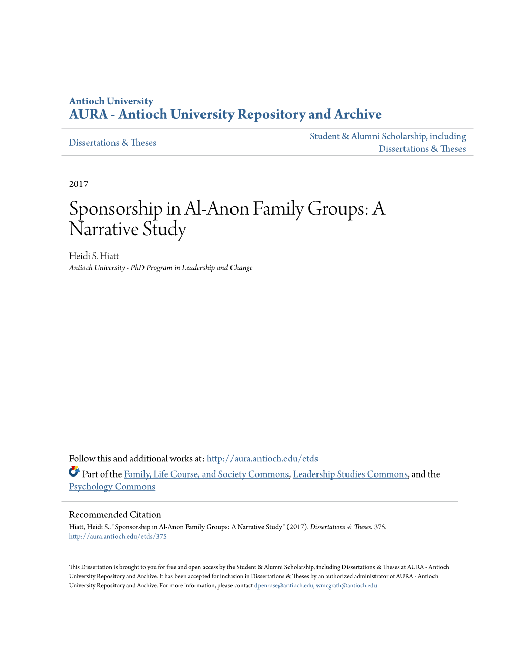 Sponsorship in Al-Anon Family Groups: a Narrative Study Heidi S