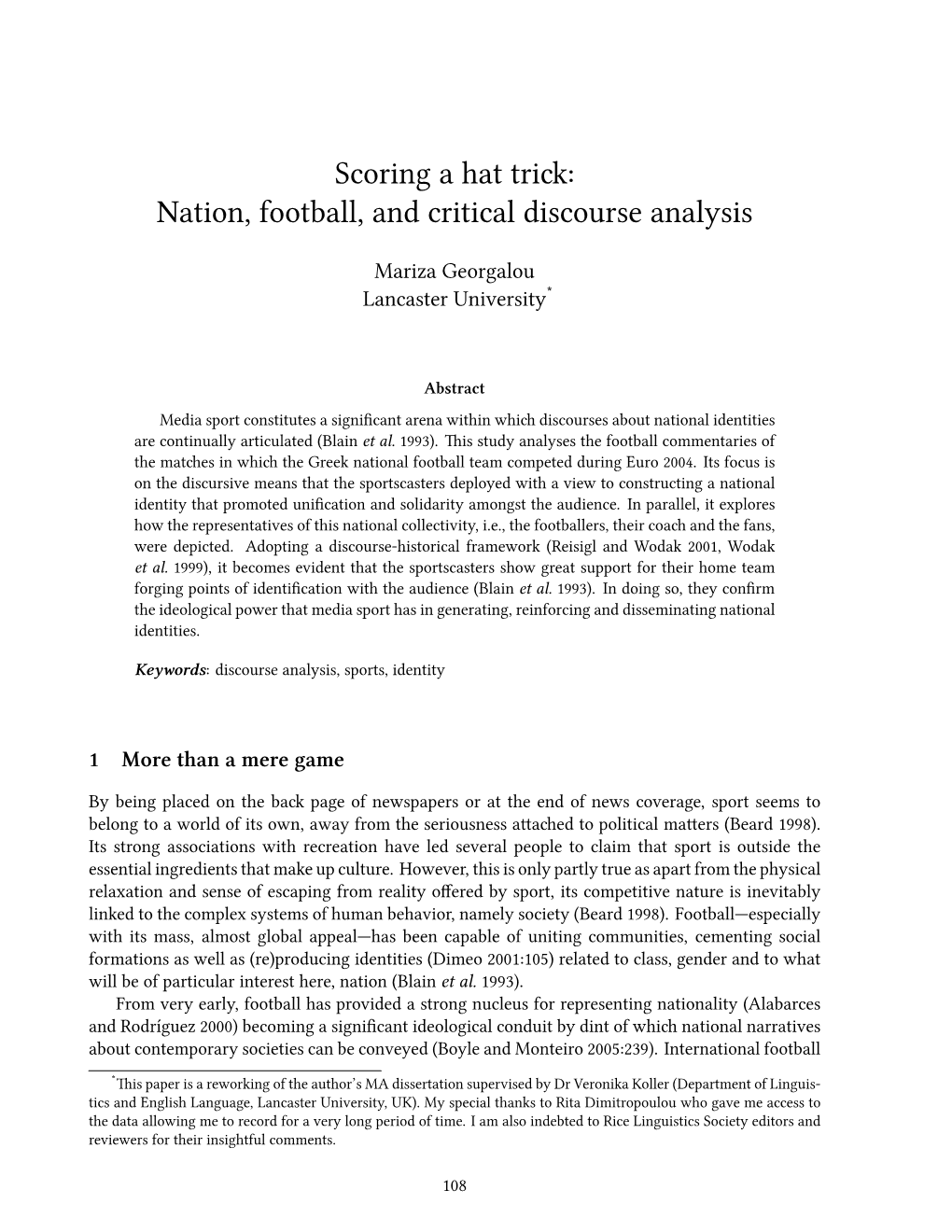 Nation, Football, and Critical Discourse Analysis