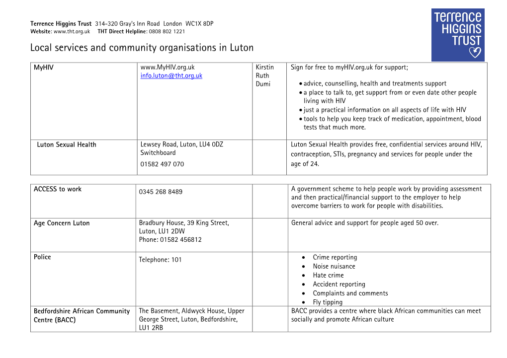 Local Services and Community Organisations in Luton