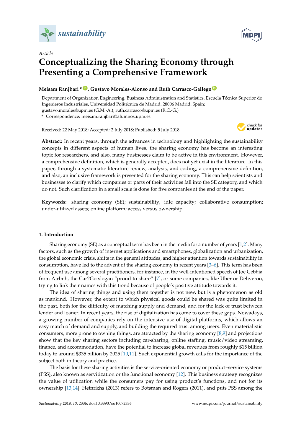 Conceptualizing the Sharing Economy Through Presenting a Comprehensive Framework