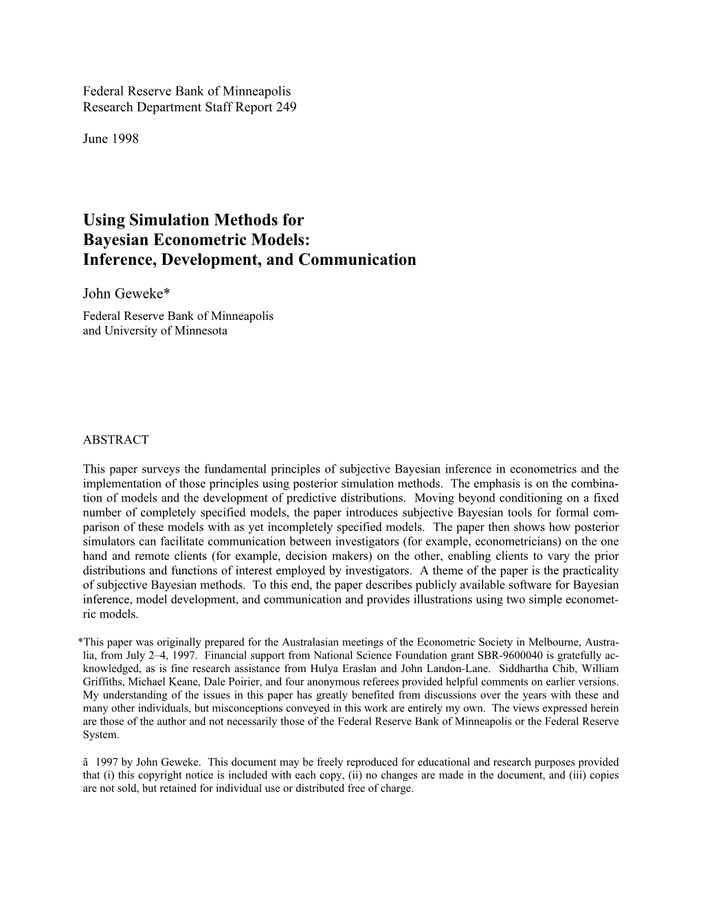 Using Simulation Methods for Bayesian Econometric Models: Inference, Development, and Communication