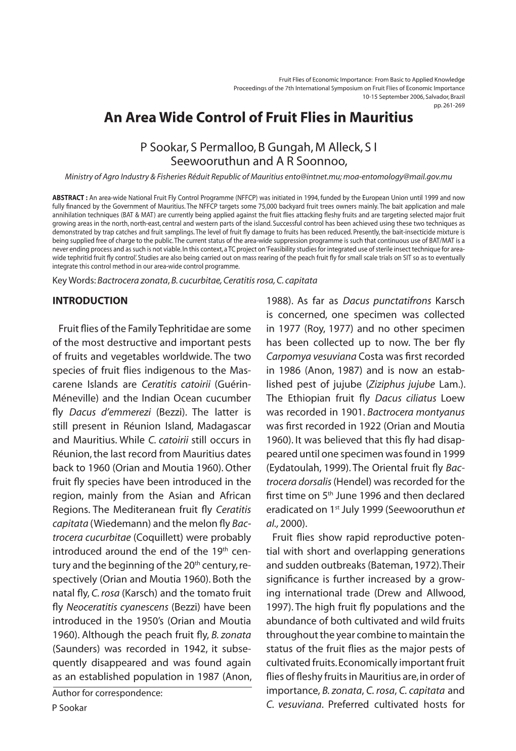 An Area Wide Control of Fruit Flies in Mauritius