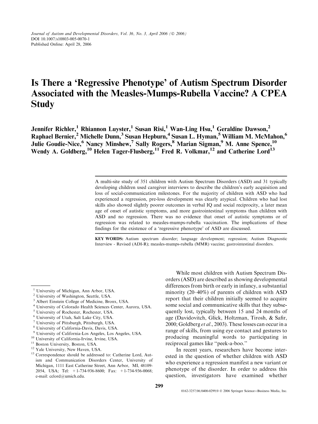 Is There a 'Regressive Phenotype' of Autism Spectrum Disorder Associated with the Measles-Mumps-Rubella Vaccine?