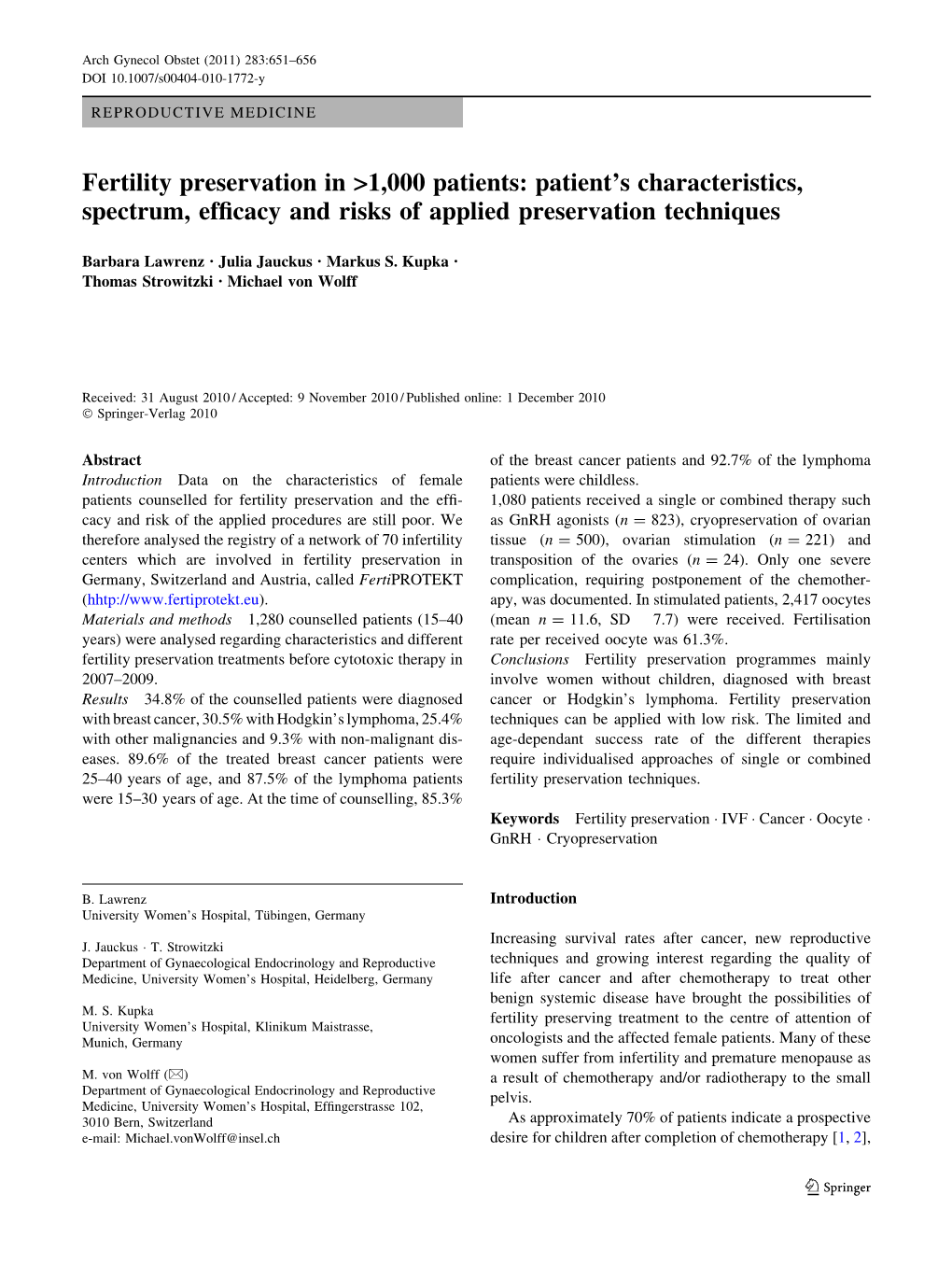 Fertility Preservation in >1000 Patients