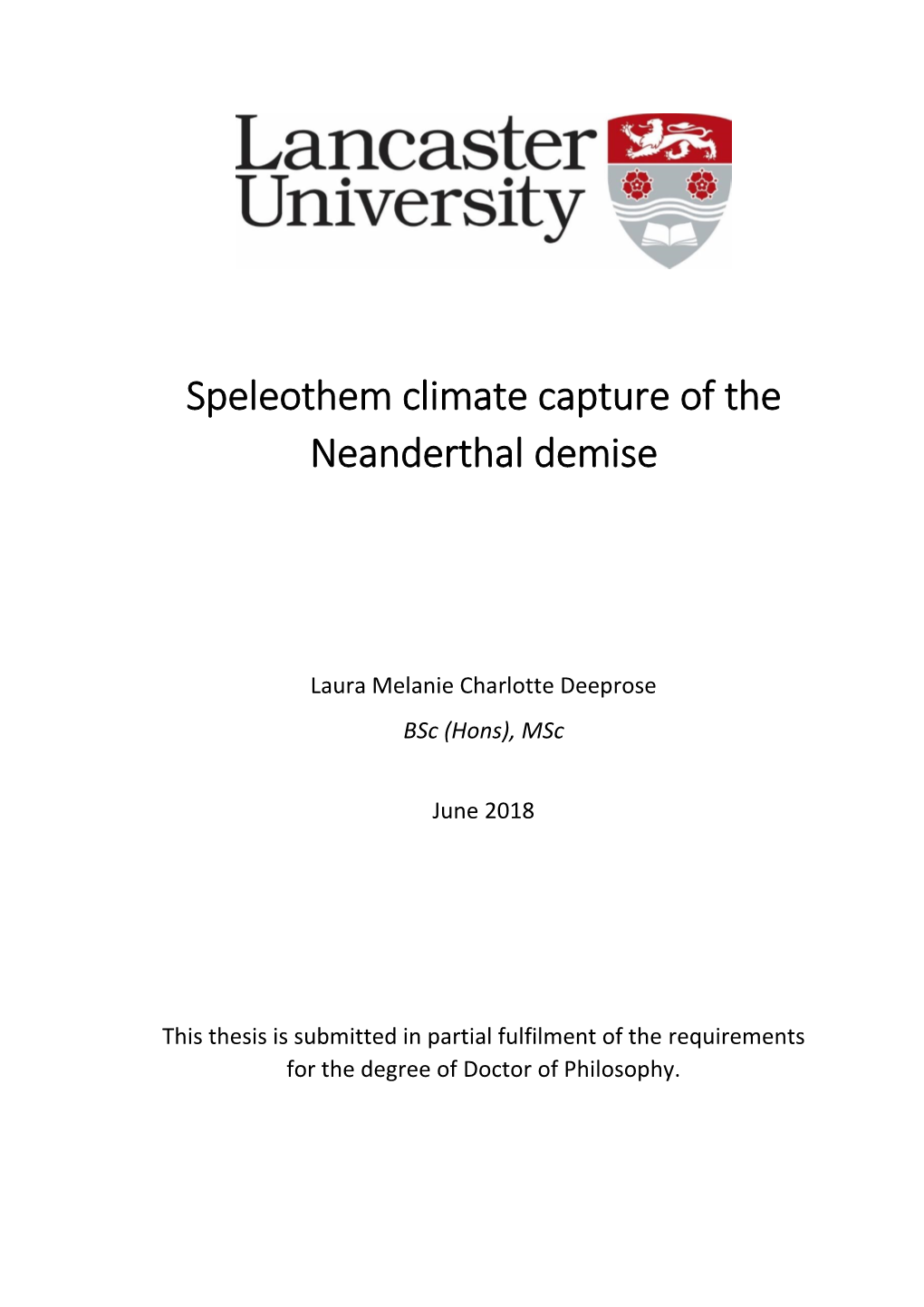 Speleothem Climate Capture of the Neanderthal Demise