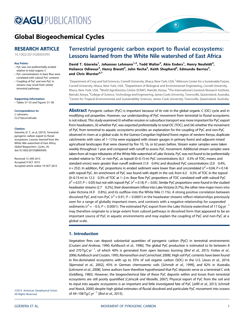 Terrestrial Pyrogenic Carbon Export to Fluvial Ecosystems