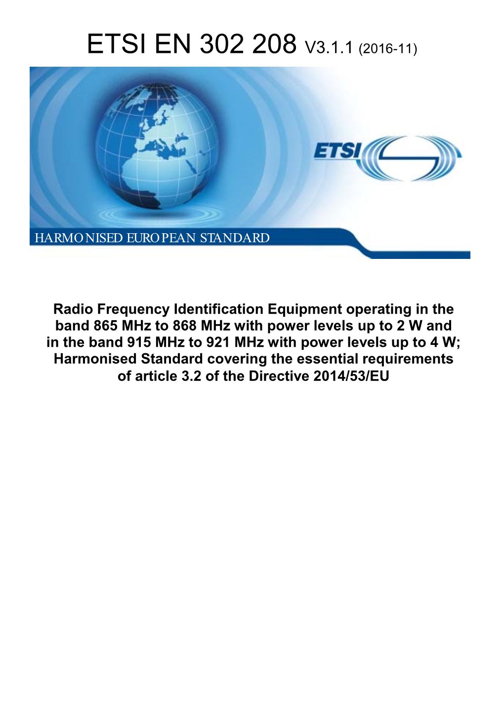 Etsi En 302 208 V3.1.1 (2016-11)