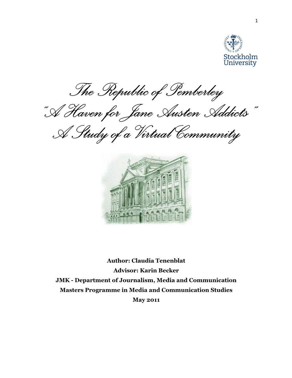 The Republic of Pemberley “A Haven for Jane Austen Addicts” a Study of a Virtual Community