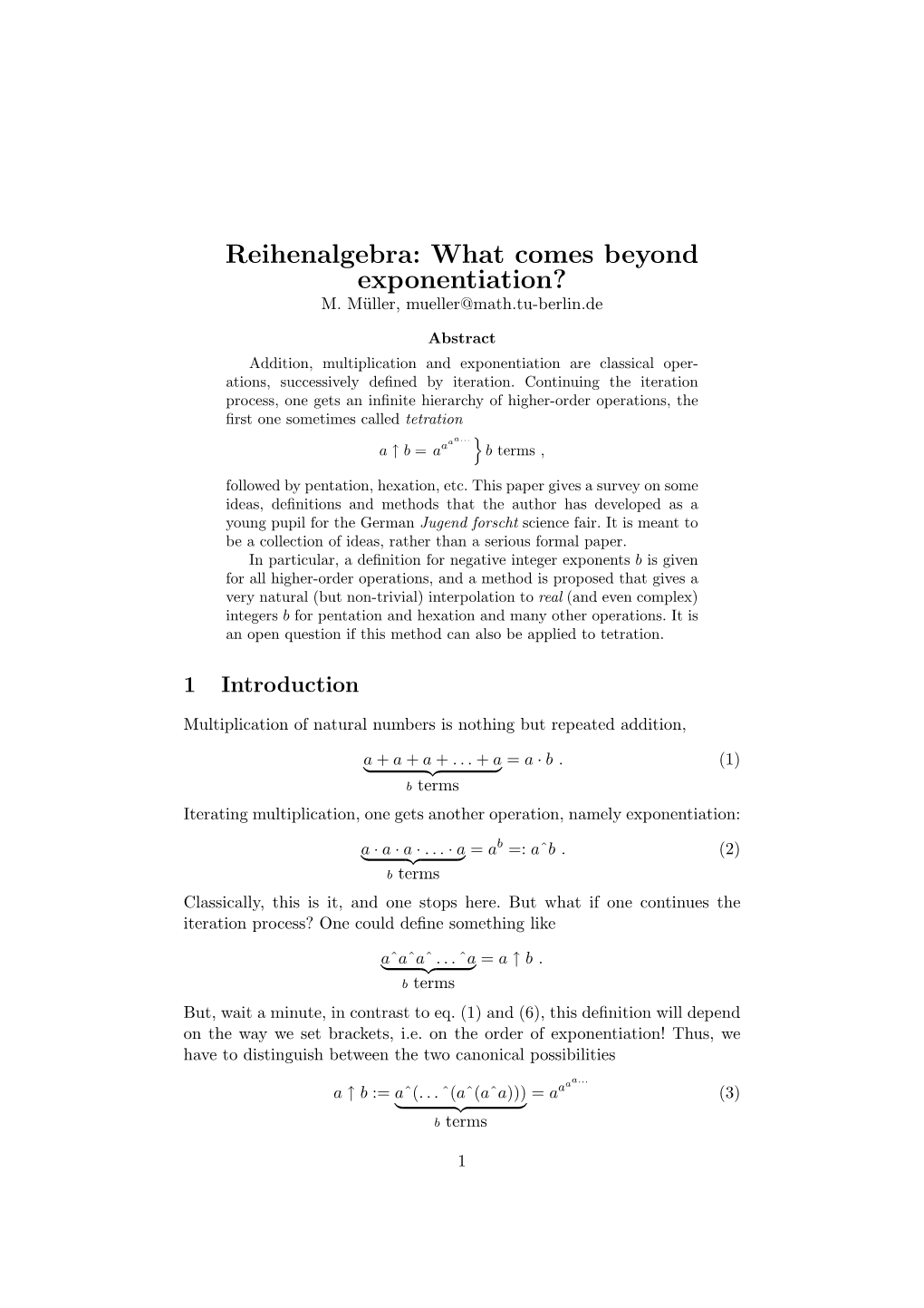 Reihenalgebra: What Comes Beyond Exponentiation? M