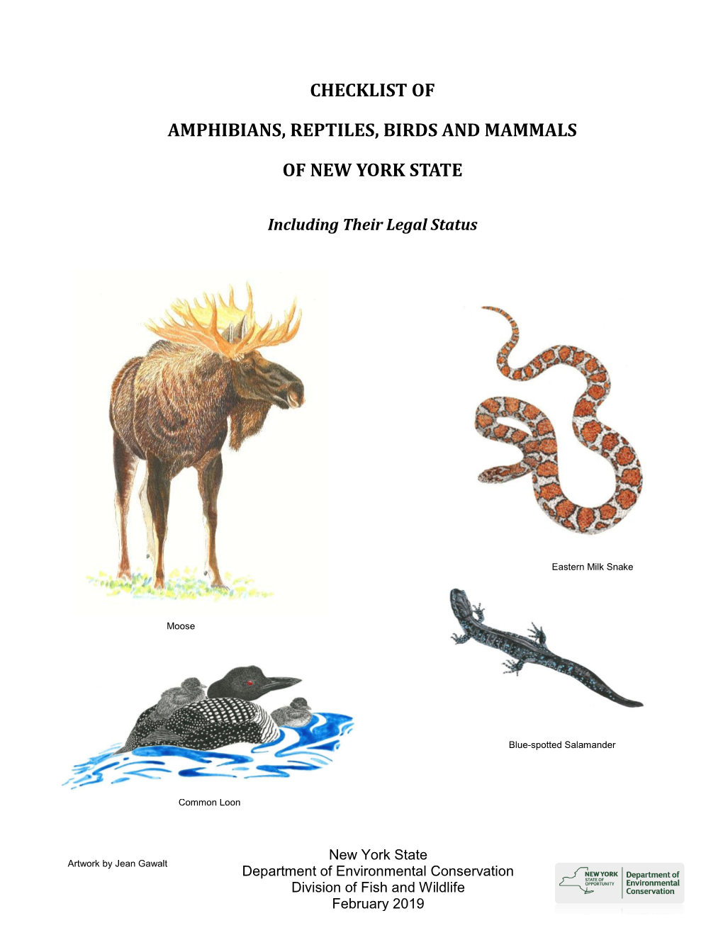 Checklist of Amphibians, Reptiles, Birds and Mammals of New York