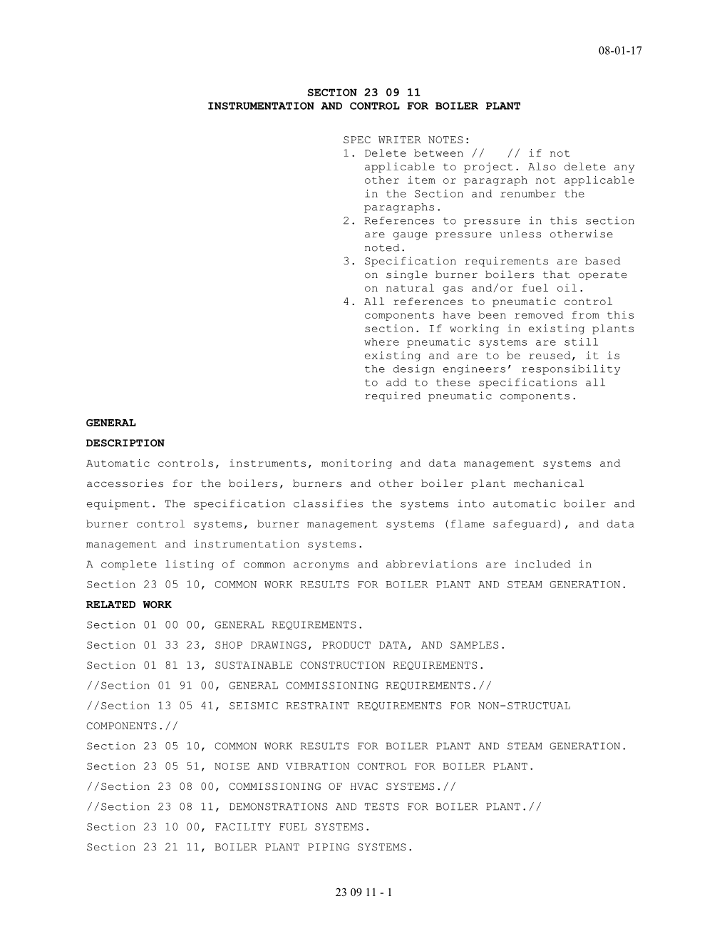 Section 23 09 11 - INSTRUMENTATION and CONTROL for BOILER PLANT