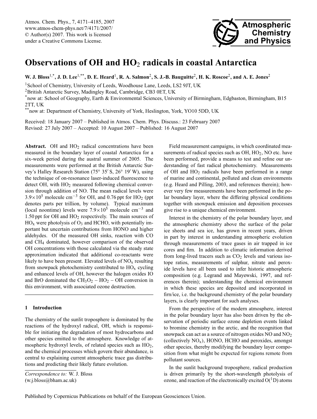 Observations of OH and HO2 Radicals in Coastal Antarctica