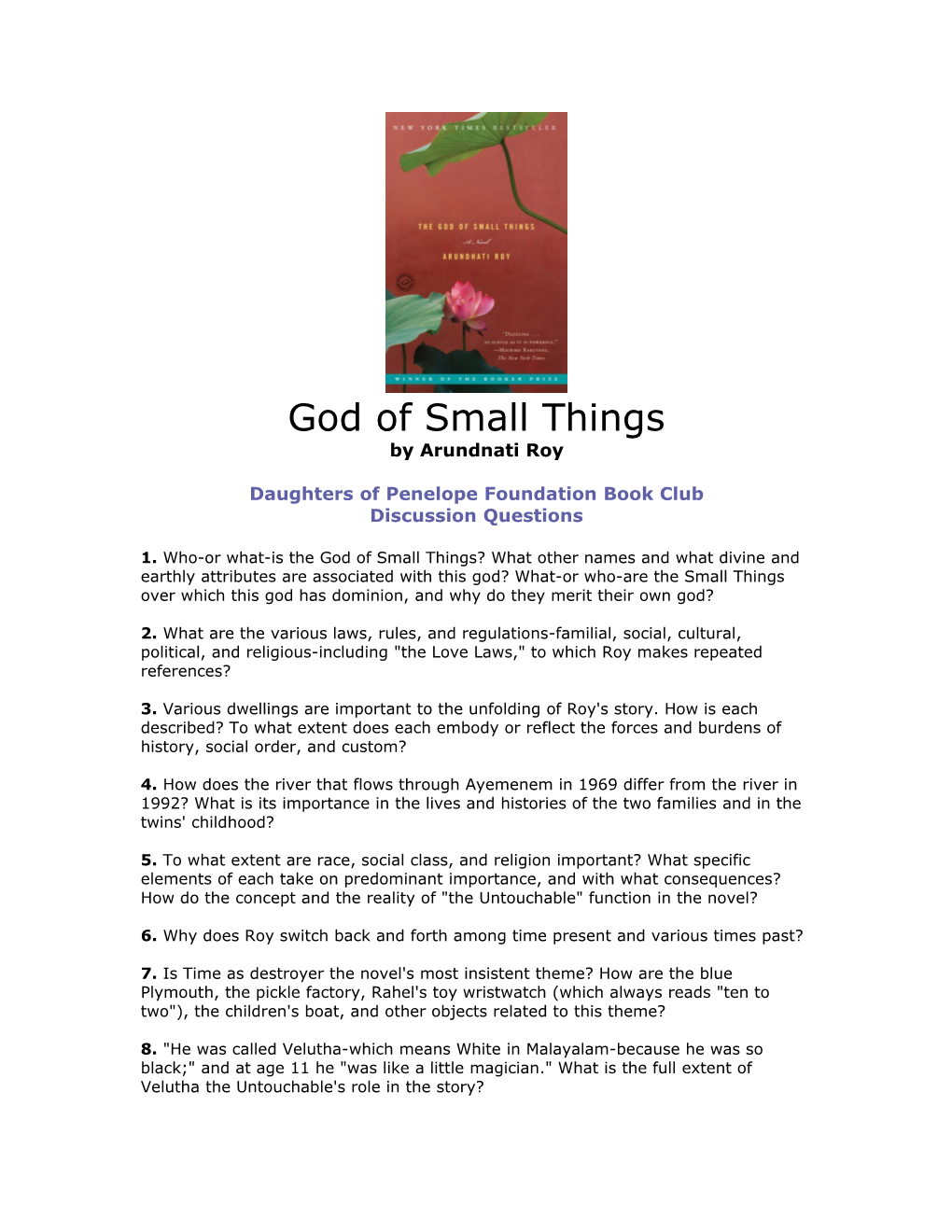 Discussion Questions: God of Small Things