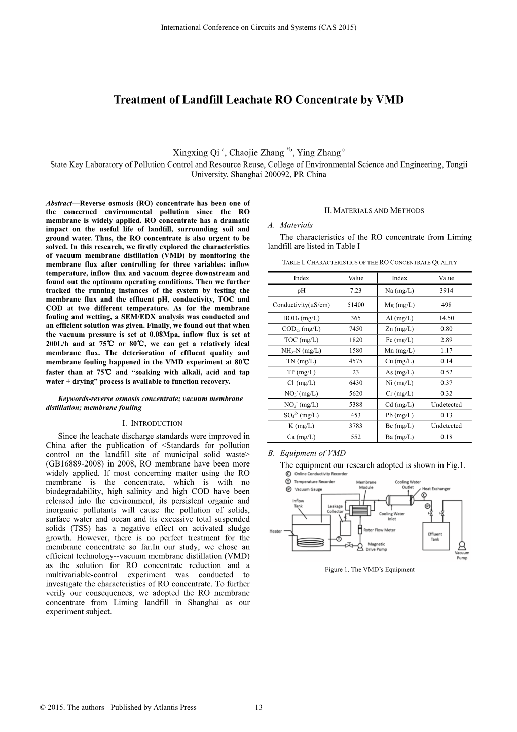 Treatment of Landfill Leachate RO Concentrate by VMD