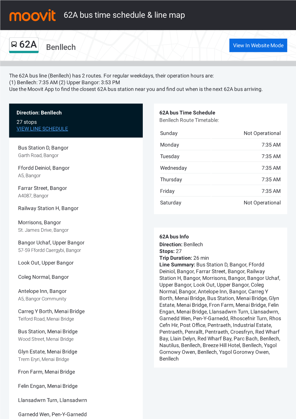 62A Bus Time Schedule & Line Route