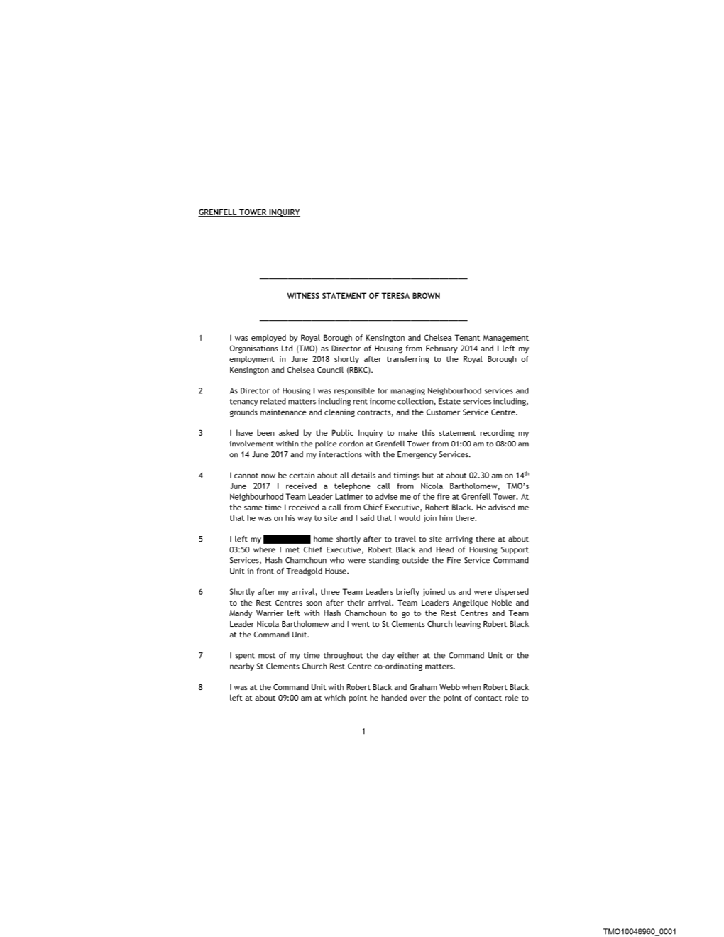 Rule 9 Witness Statement Provided to the Inquiry by Teresa Brown