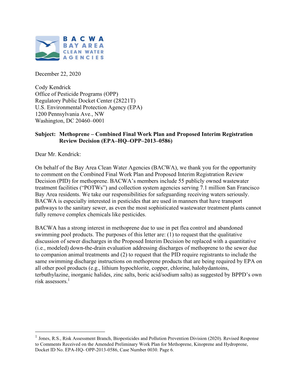 BACWA Methoprene Comment Letter