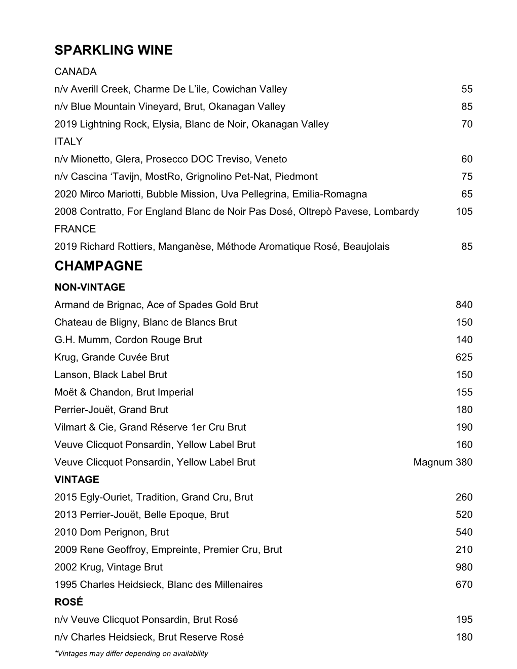 See Reserve Wine List