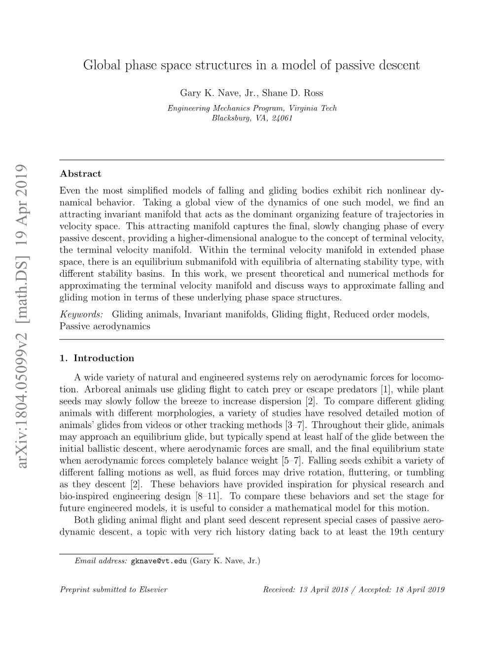 Global Phase Space Structures in a Model of Passive Descent