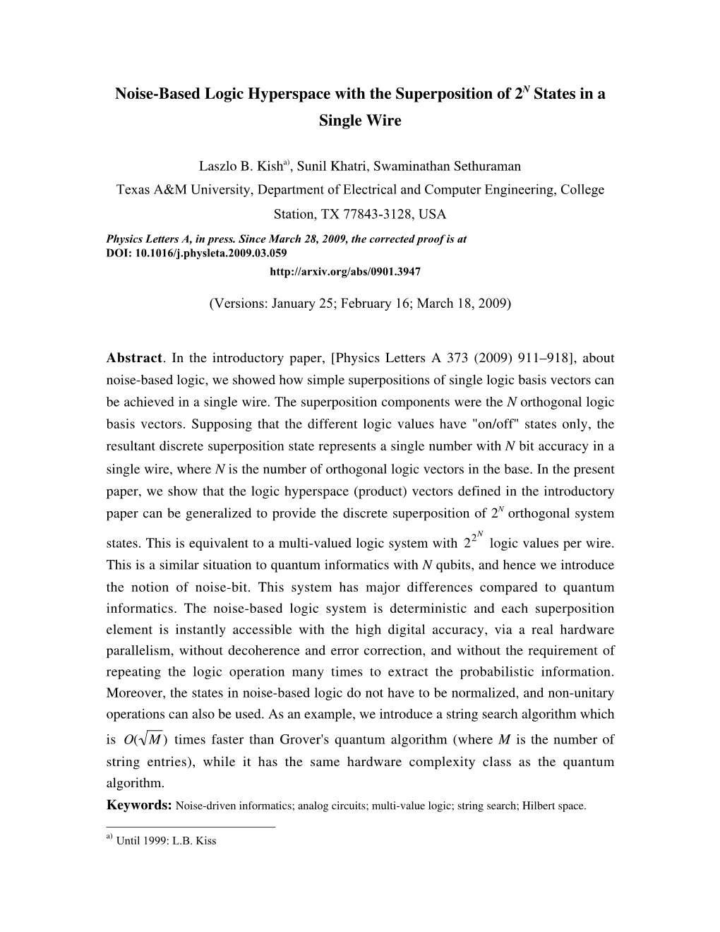 Noise-Based Logic Hyperspace with the Superposition of 2N States in a Single Wire